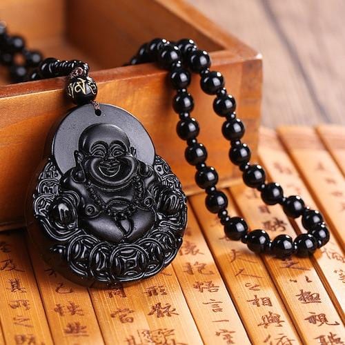 Obsidian Buddha Necklace