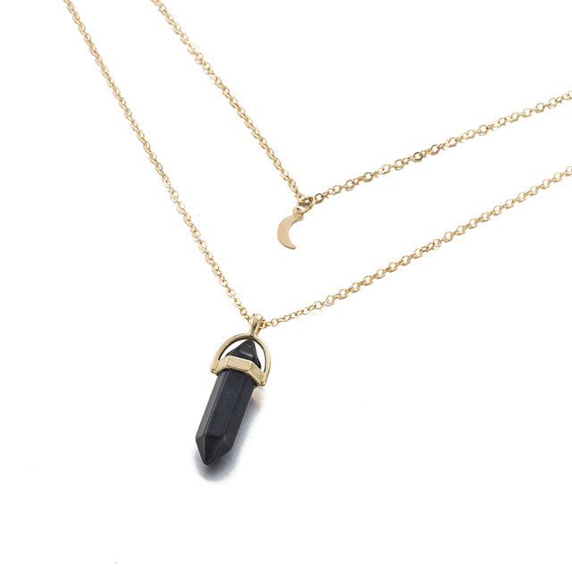 Onyx Crystal Moon Gold Necklace