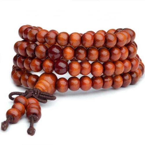 Orange Red Mala Wood Bead Necklaces
