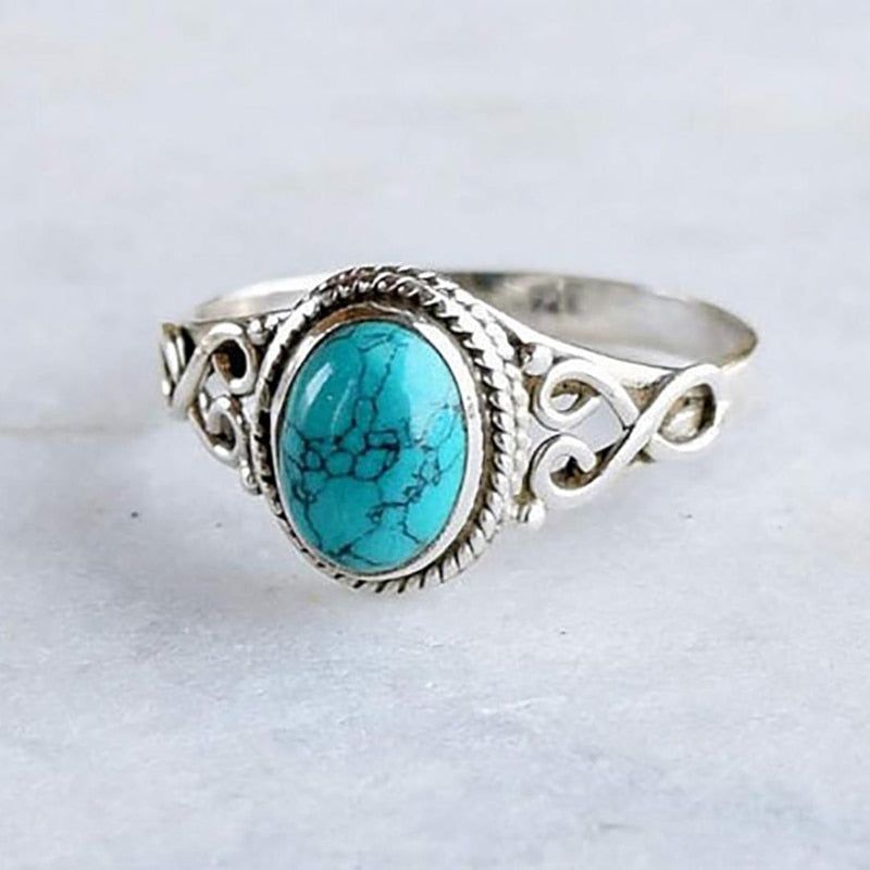 Oval Blue Howlite Heart Ring