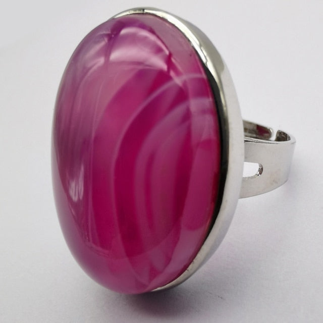 Pink Agate Oval Silver Ring