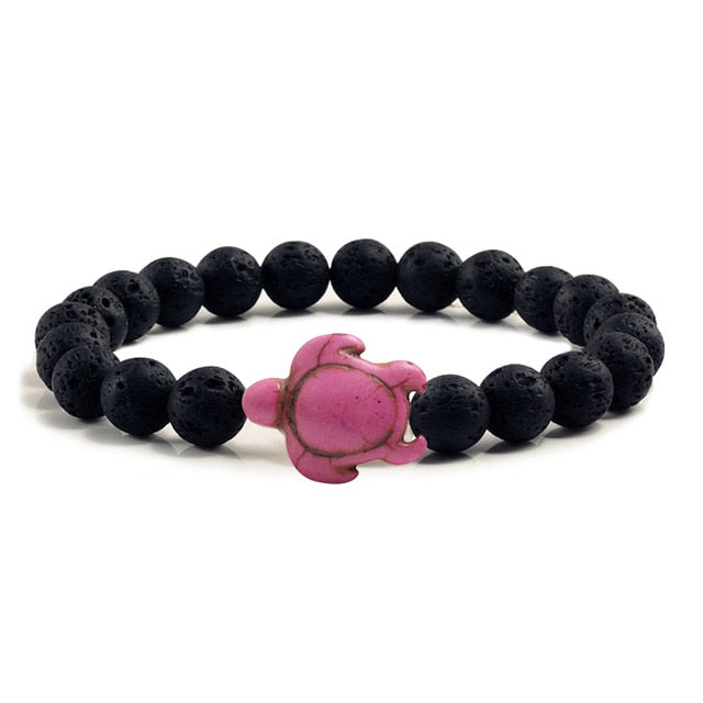 Pink Turtle Lava Rock Bracelet