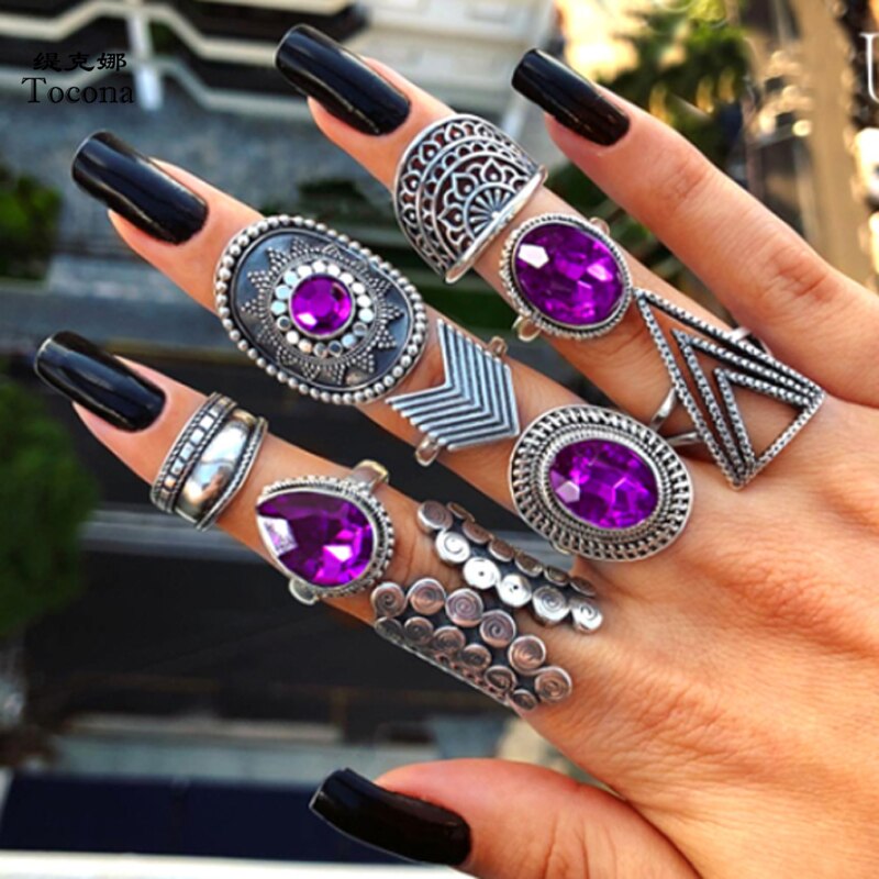 Purple Boho Witchy Ring Sets
