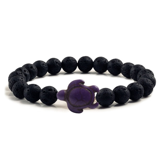 Purple Turtle Lava Rock Bracelet