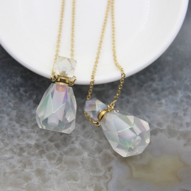 Rainbow Aura Quartz Essential Oil Bottle Necklaces