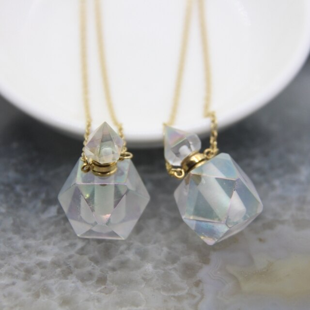 Rainbow Aura Quartz Vial Bottle Necklaces