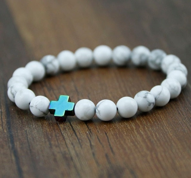  Rainbow Cross White Howlite Bracelet