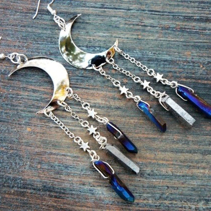 Rainbow Titanium Quartz Moon Earrings