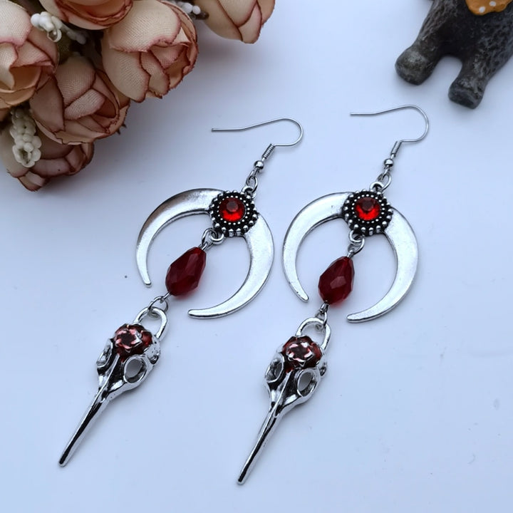 Raven Skull Moon Earrings
