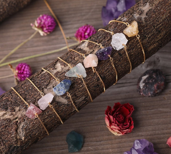 Raw Crystal Chain Gold Bracelets