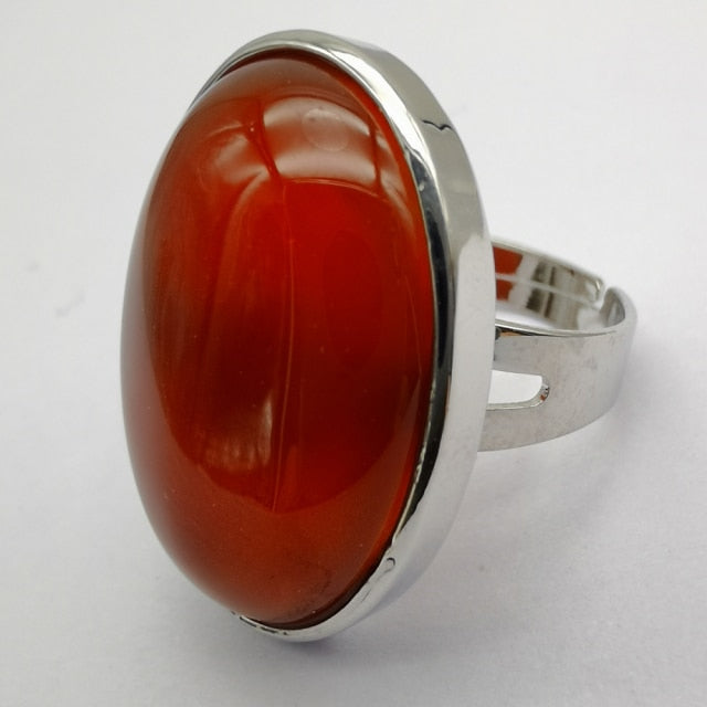 Red Agate Oval Silver Ring