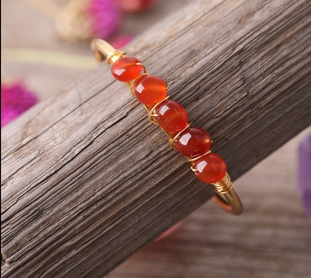 Red Agate Wire Wrap Gold Bracelet