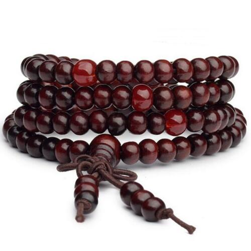 Red Brown Mala Wood Bead Necklaces