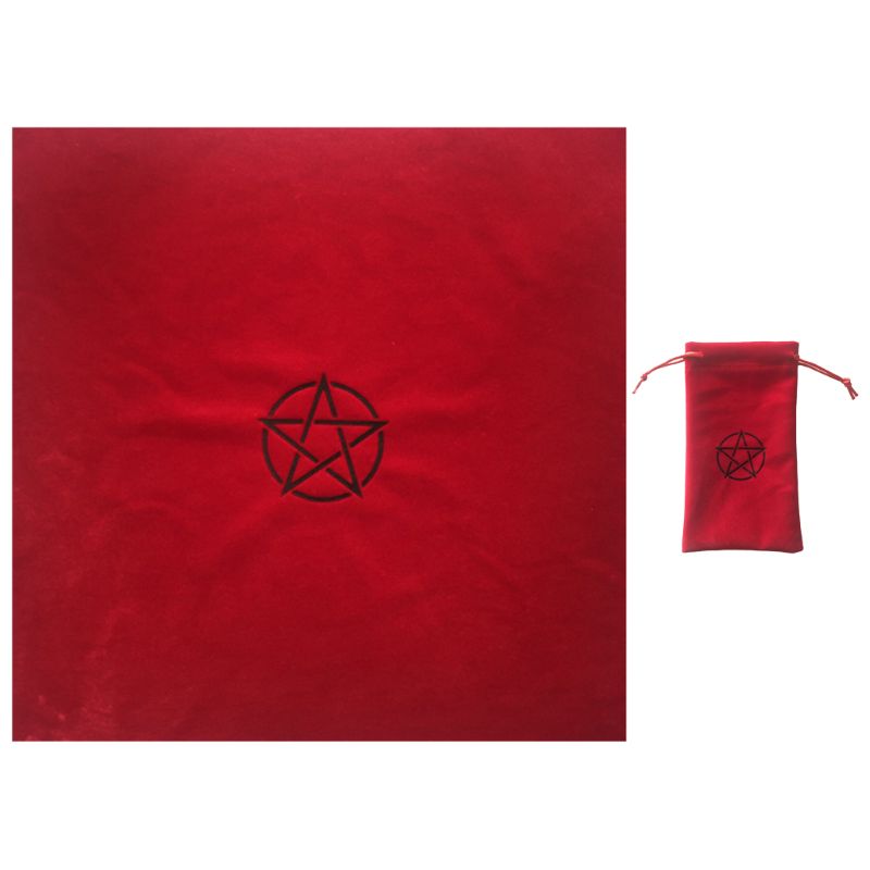 Red Velvet Pentacle Tarot Cloth and Bag Set