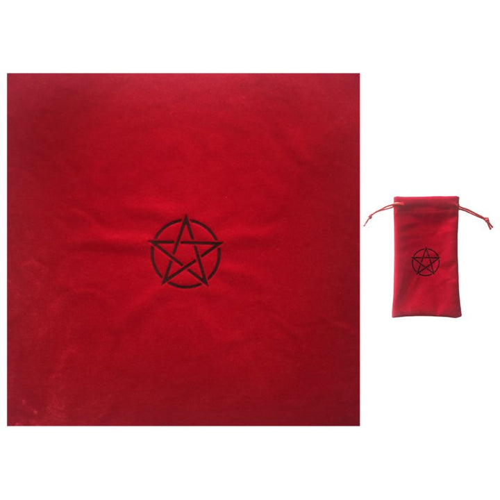 Red Velvet Pentacle Tarot Cloth and Bag Set