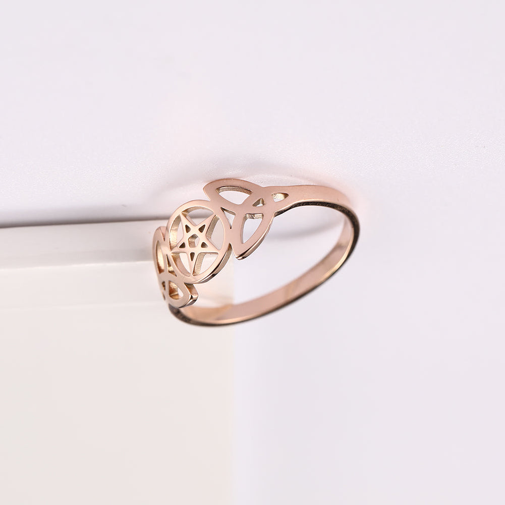 Rose Gold Pentacle Trinity Ring