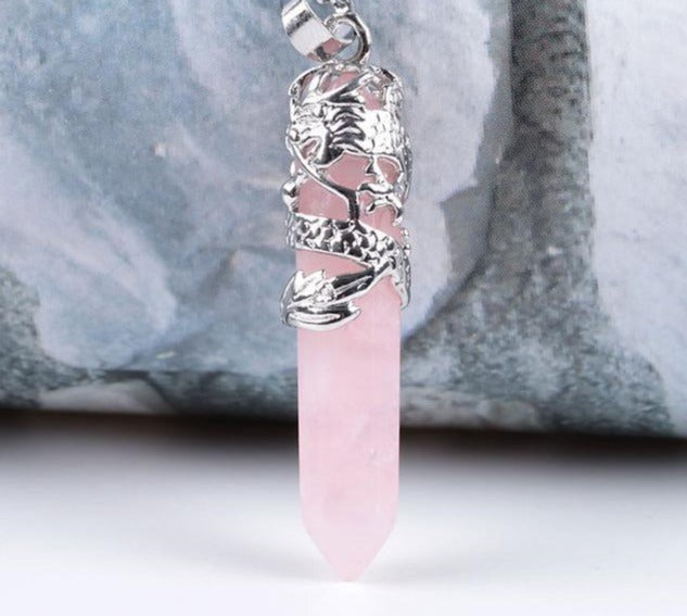 Rose Quartz Crystal Dragon Necklace