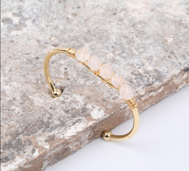 Rose Quartz Wire Wrap Cuff Gold Bracelet