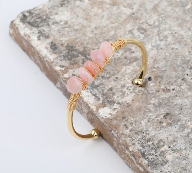 Rose Quartz Wire Wrap Gold Bracelet