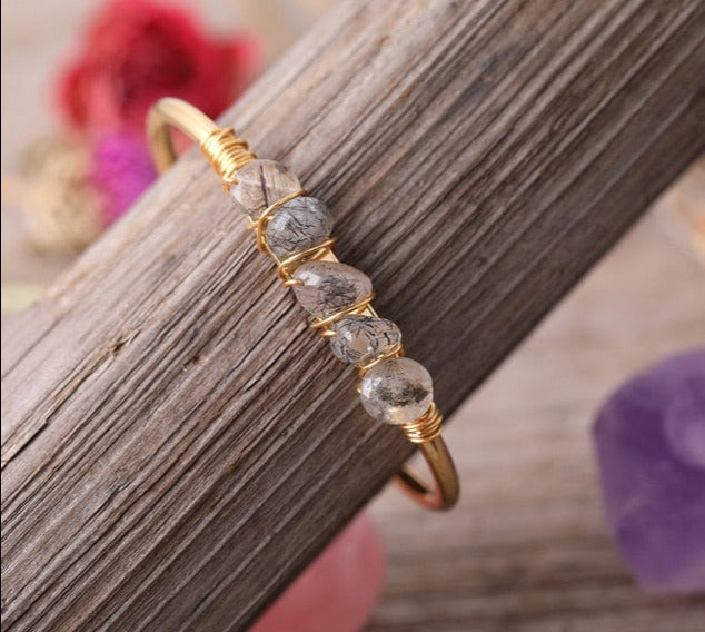 Rutiliated Quartz Wire Wrap Gold Bracelet