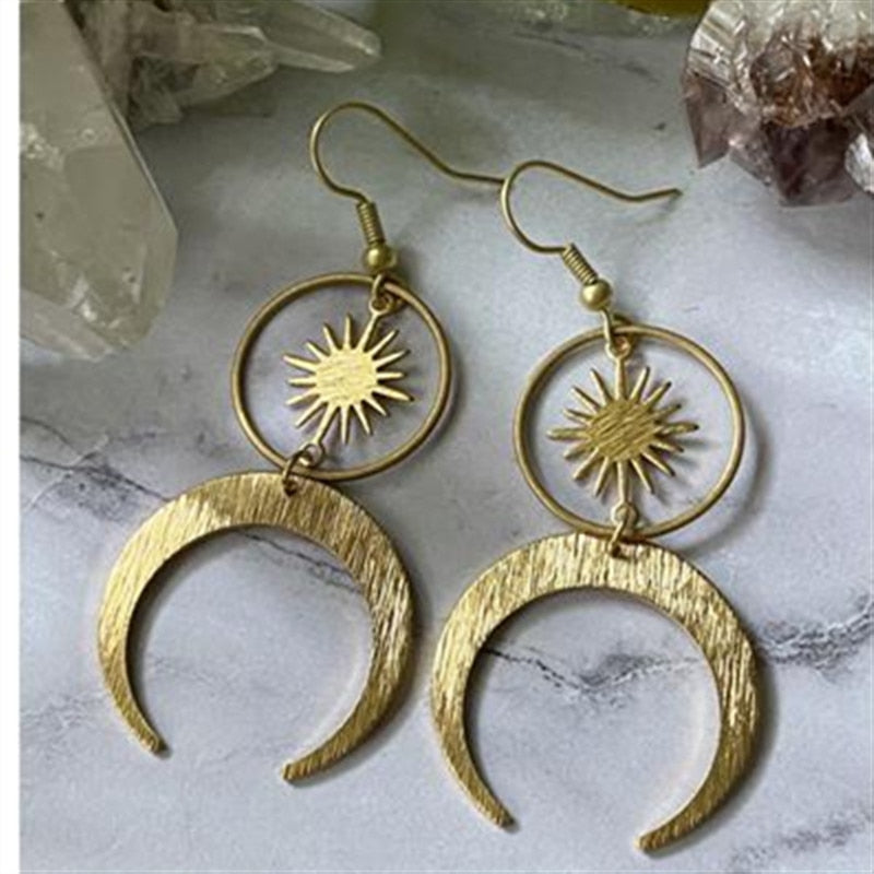 Gold Sun & Moon Earrings For Sale