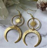 Gold Sun & Moon Earrings For Sale