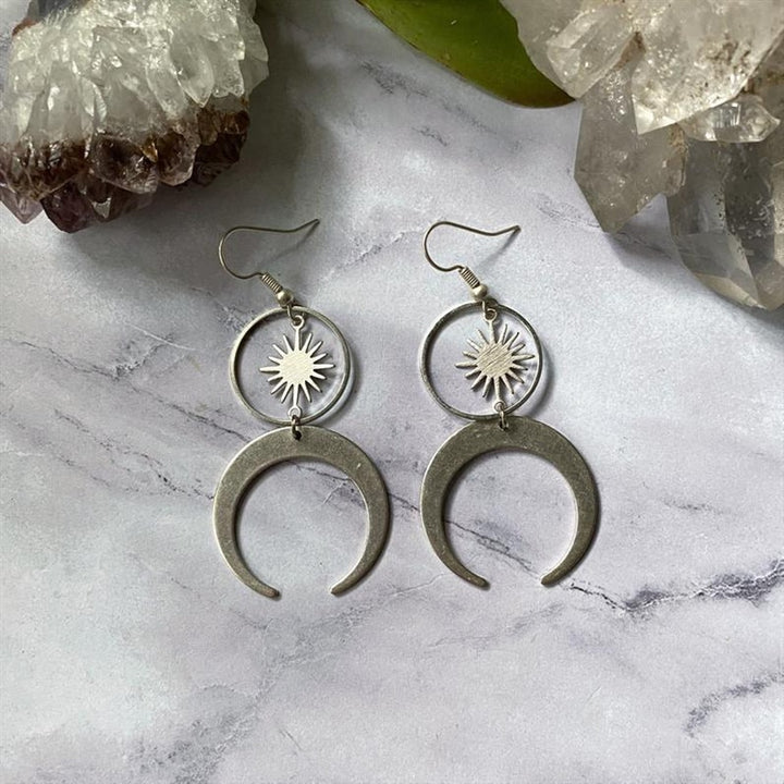 Silver Sun & Moon Earrings For Sale