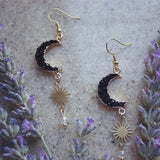 Stone Druzy Crescent Moon Sun Earrings