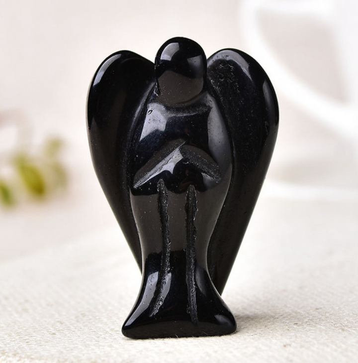 Obsidian Angel Crystal Figurine For Sale