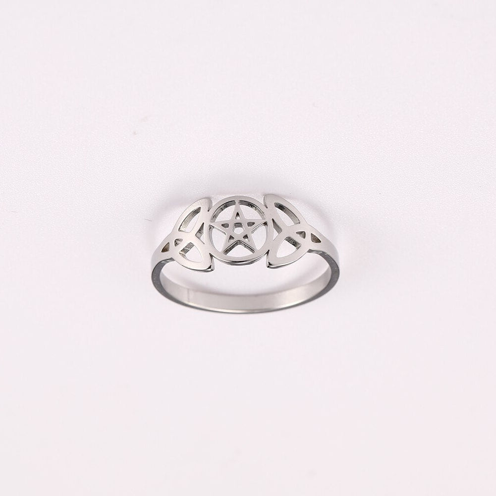 Silver Pentacle Trinity Ring
