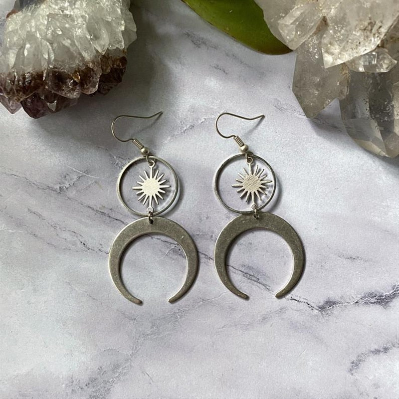 Silver Sun Moon Earrings