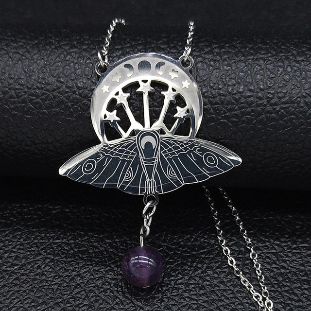 Silver Triple Moon Moth Necklace