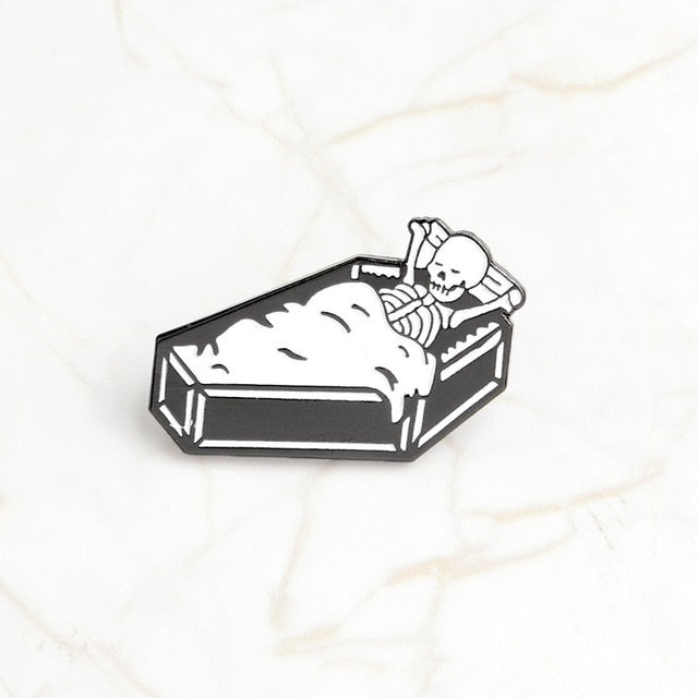 Skeleton in Coffin Pin
