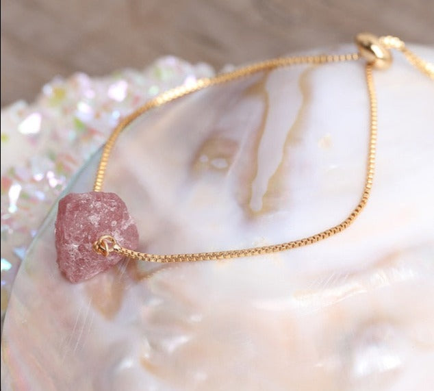 Strawberry Quartz Gold Bracelet
