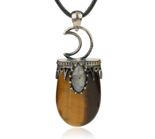 Tigers Eye Labradorite Crescent Moon Necklace