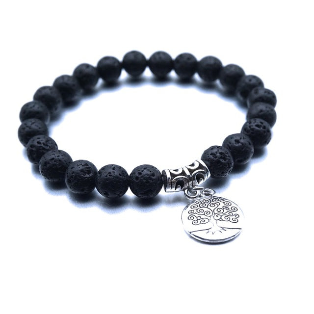 Tree Dangle Charm Lava Rock Bracelet