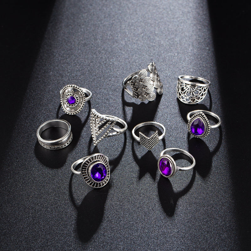 Trendy Purple Gem Ring Set
