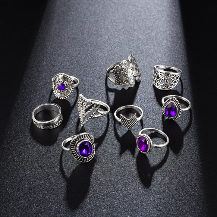 Trendy Purple Gem Ring Set