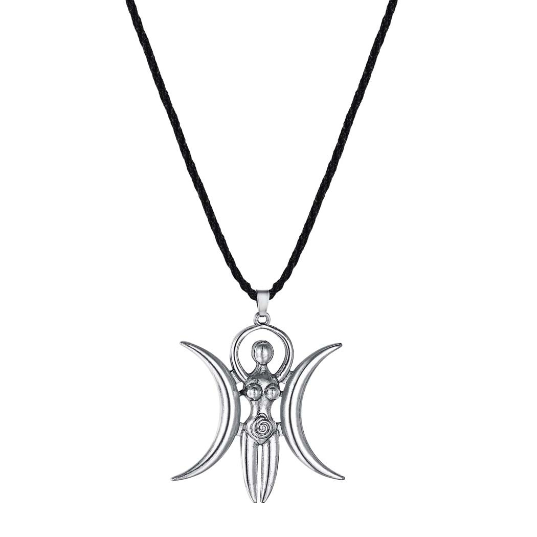 Triple Moon Goddess Silver Necklace