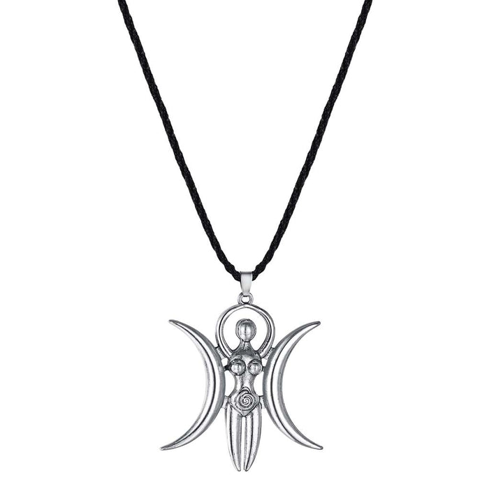 Triple Moon Goddess Silver Necklace