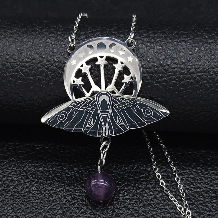 Triple Moon Moth Amethyst Necklace