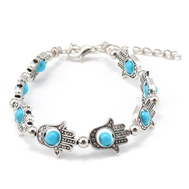 Turquoise Hamsa Silver Bracelet