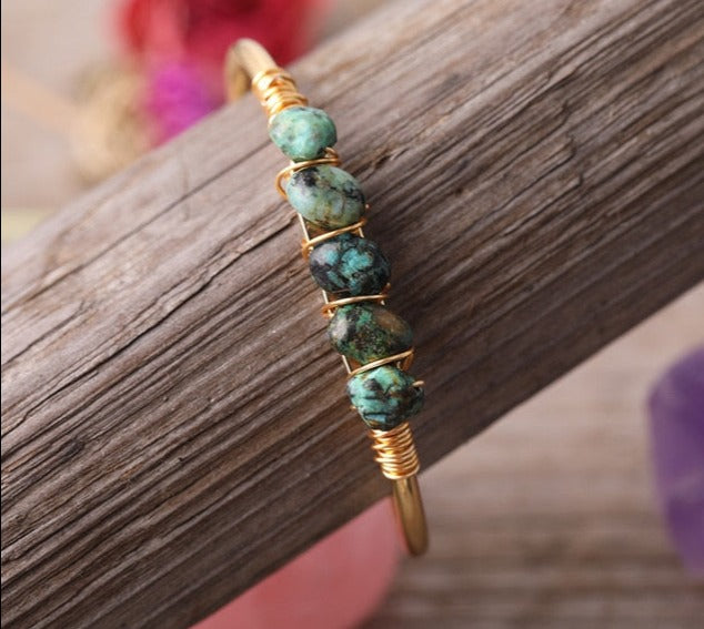 Turquoise Wire Wrap Gold Bracelet