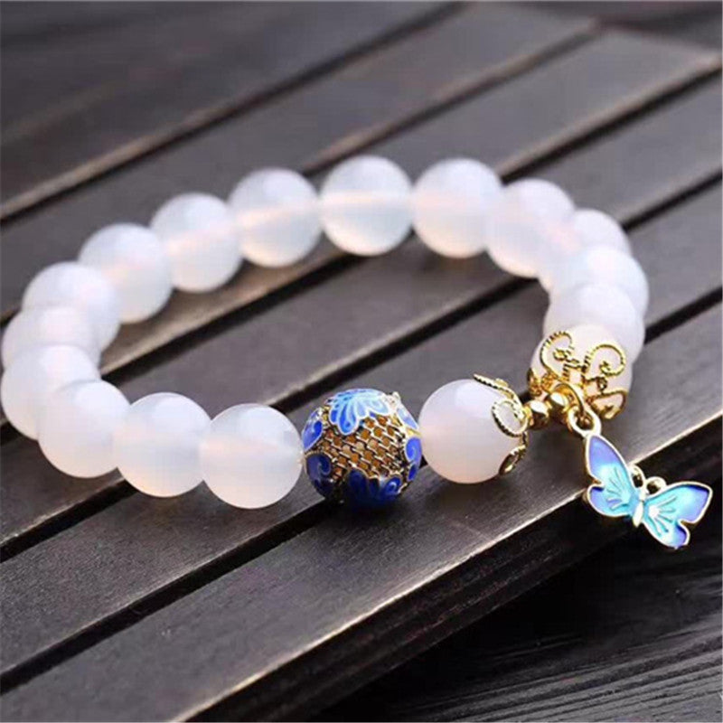 White Agate Butterfly Beaded Bracelet 