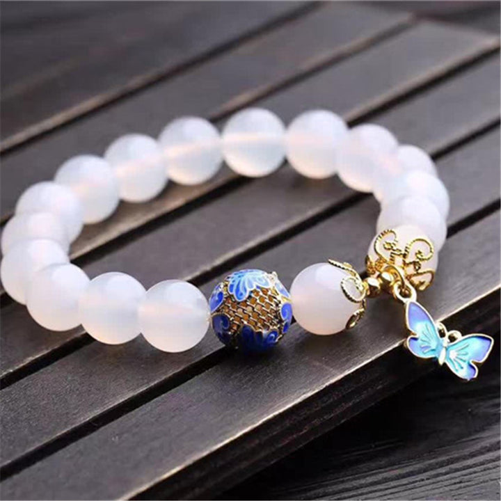 White Agate Butterfly Beaded Bracelet 