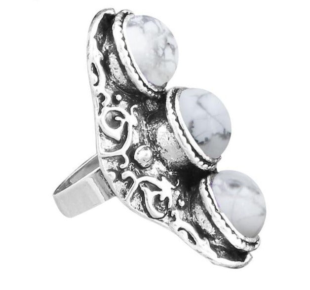 White Howlite Boho Ring