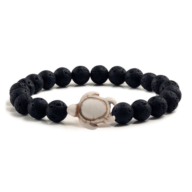 White Turtle Lava Rock Bracelet