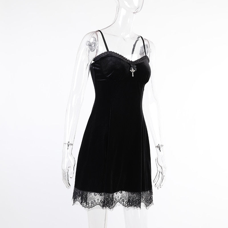 Witch Black Velvet Lace Dress