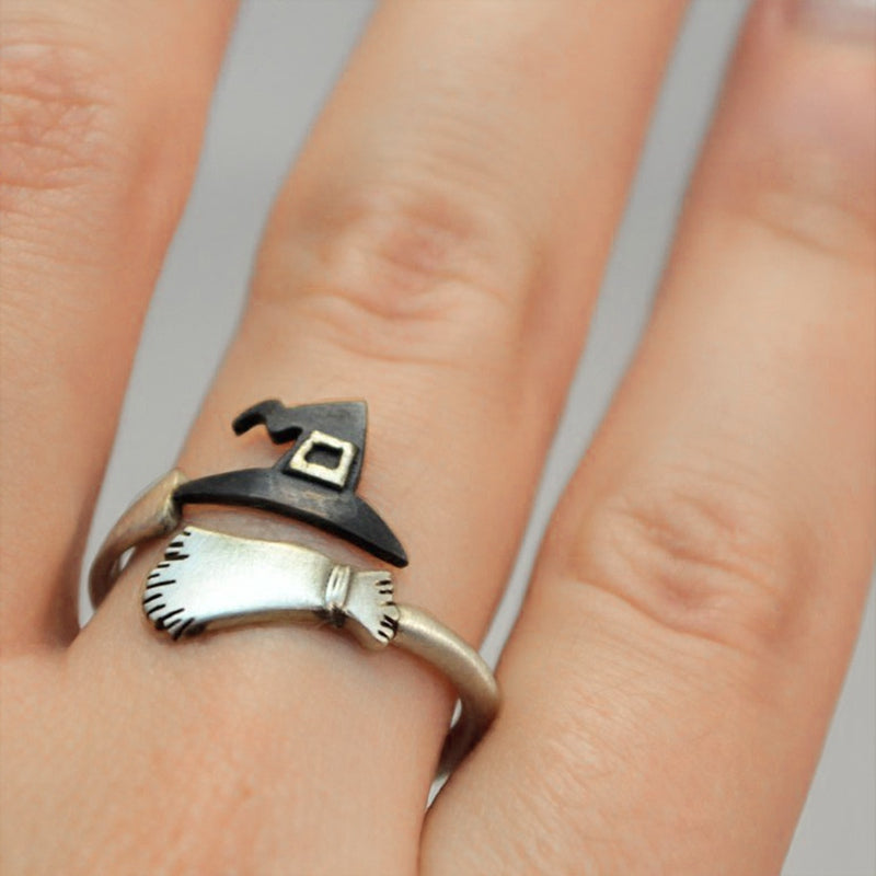 Witch Hat Broom Ring - Halloween Jewelry