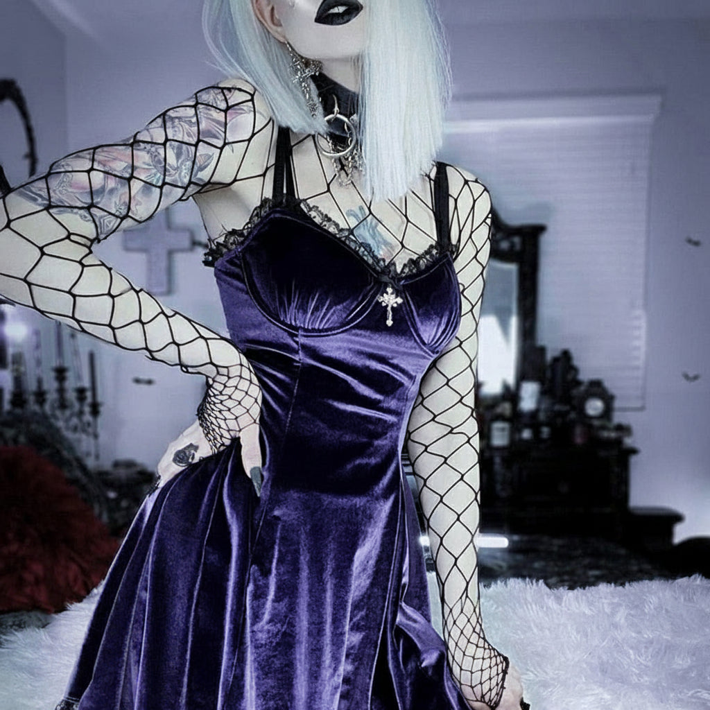 Black & Purple Velvet Lace Dress